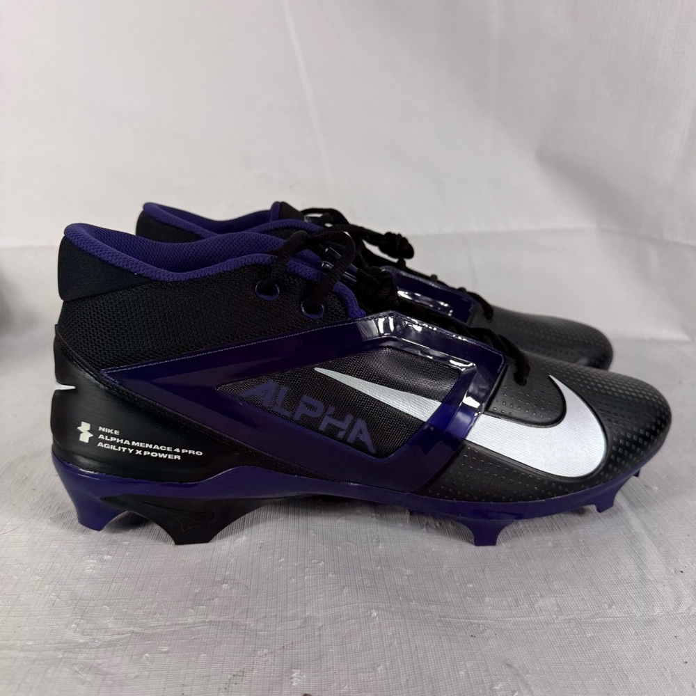 Nike Men's 15 Alpha Menace 4 Pro Football Cleats Black/Purple FZ7702-003 NEW